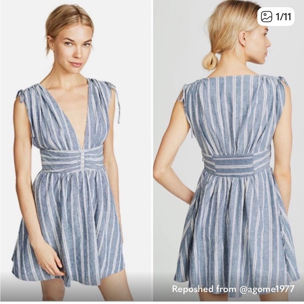 Free People Size XS Sleeveless Blue Stripe V-Neck Summer Dress
